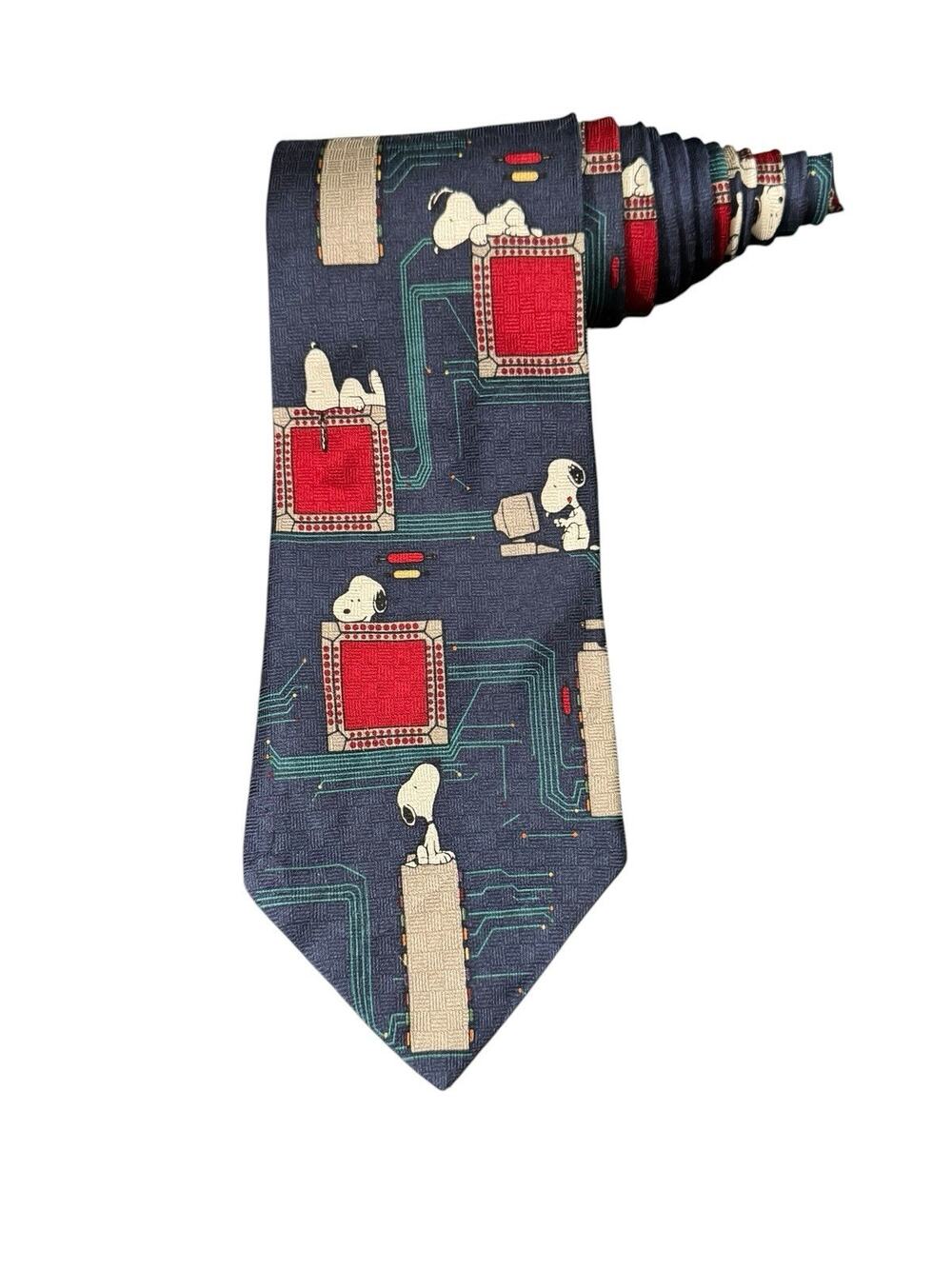 Peanuts Micro Joe Snoopy Circuit Board Computer Novelty Necktie Silk Vintage